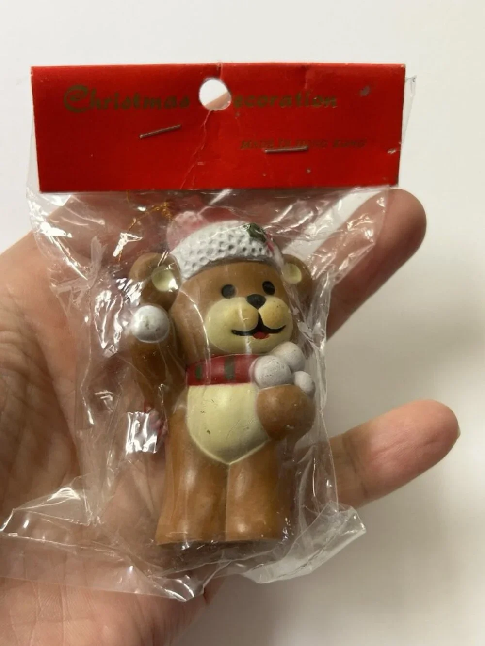 Vintage Set of 2 Teddy Bear Christmas Ornaments Hong Kong Xmas Decorations NOS